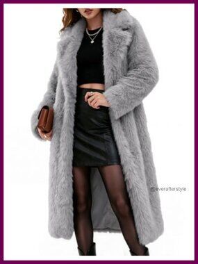 Faux Fur Long Coat Fluffy Plush Winter Overcoat Wide Lapel Pockets